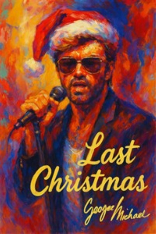 Jul med George Michael - Last Christmas Kunst - Oplev den festlige ånd med denne farverige kunstplakat af George Michael. Med sin ikoniske juleskæg og mikrofon fanger den magiske øjeblikke fra Last Christmas og skaber en unik julestemning i dit hjem.