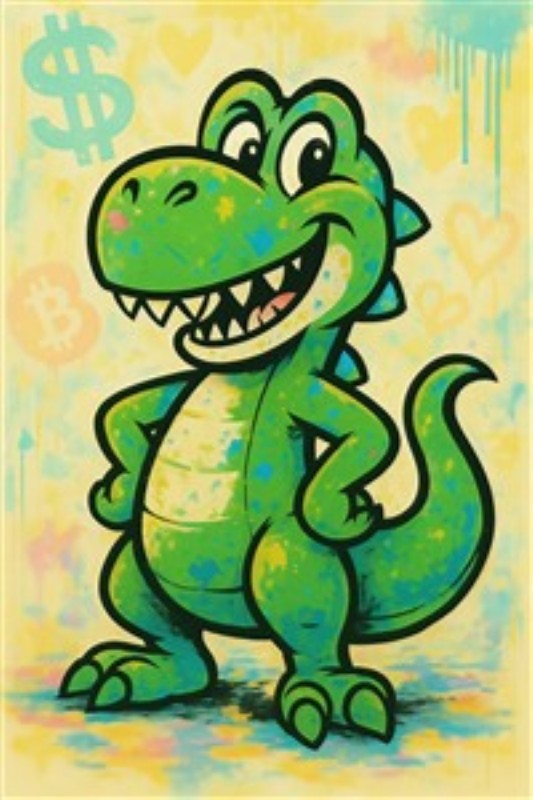 Glad Dino med Smil og Farver - Oplev den livlige glæde med denne farverige dinosaur, der stråler af glæde og karakter. Perfekt til at bringe liv og smil ind i ethvert rum.