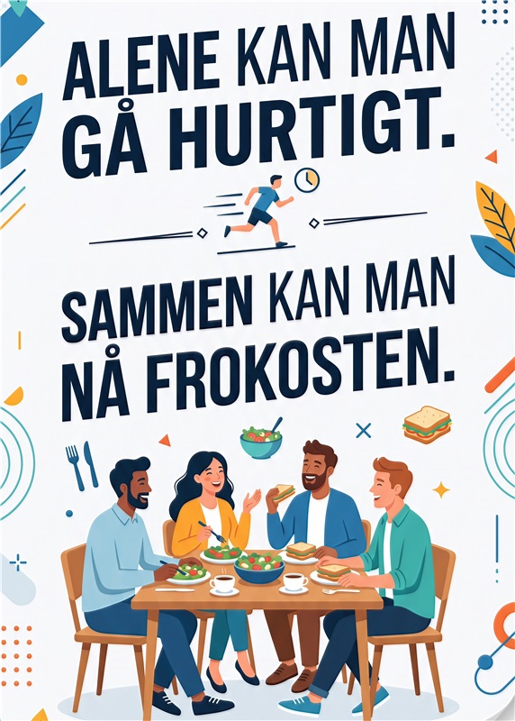 Sammen om Frokosten – Fordelene ved Fællesskab - Få inspiration til at værdsætte fællesskabet med denne livlige plakat. Med et budskab om, at vi kan nå mere sammen, er den perfekt til spisestuen eller køkkenet, hvor måltider og minder skabes. En påmindelse om, at livet er bedre, når vi deler det med andre!