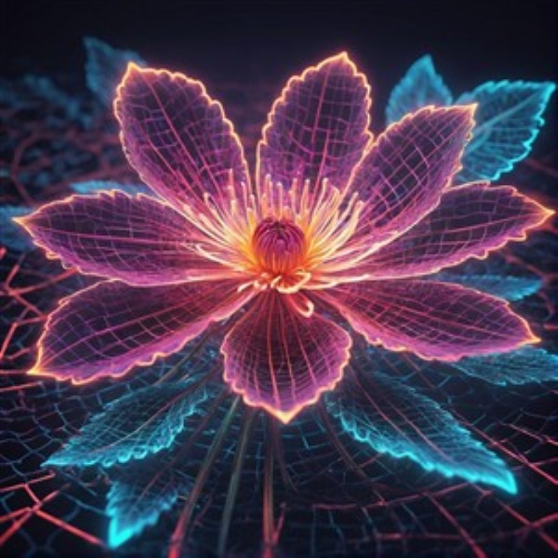 Neonblomst i 3D: Farverig Kunst til Dit Rum - Oplev den betagende skønhed af en neonblomst i 3D, der giver liv og lys til ethvert rum. Dens livlige farver og detaljerede blade skaber en moderne atmosfære, perfekt til den kreative sjæl.
