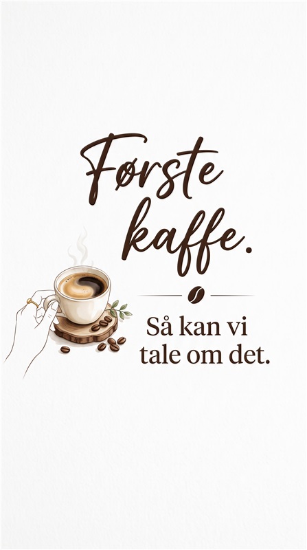 Første Kaffe: En Kaffeoplevelse - Start din dag med et smil og dit livs første kop kaffe! Denne stilfulde plakat minder dig om, at hver god samtale starter med den perfekte bryg. Ideel til køkkenet eller stuen, hvor kaffen aldrig er langt væk.