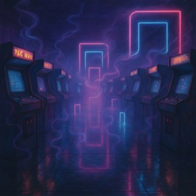 Neon Arkade Magi i Retro Stil - Træd ind i en verden af nostalgi med denne fantastiske plakat, der fanger essensen af en retro arkade. De strålende neonlys og klassiske spilleautomater skaber en mystisk atmosfære, perfekt til at vække barndommens eventyr.