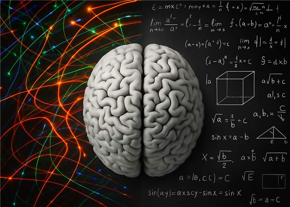 Farverig hjerne med matematik og videnskab plakat