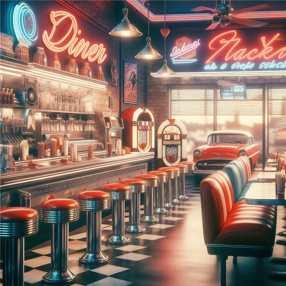 Nostalgisk Diner med Neonlys og Kromdetaljer plakat