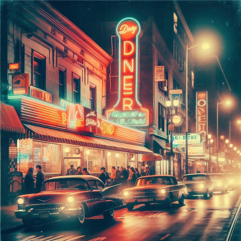 Gadebillede af Vintage Diner i Neonlys plakat