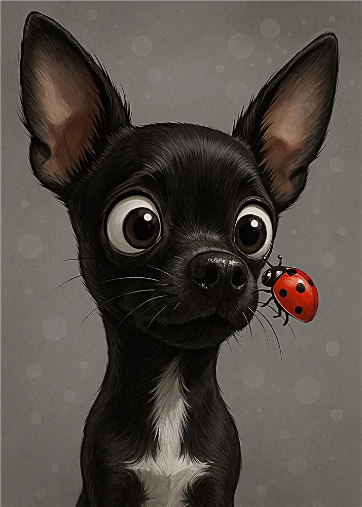 Nysgerrig Chihuahua Møder Mariehønen plakat