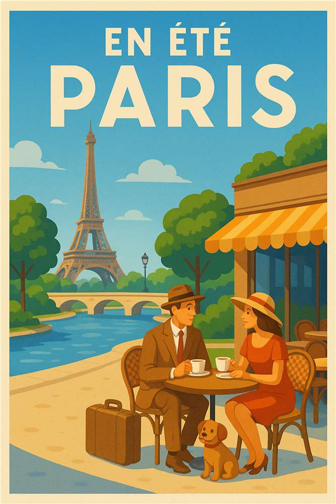 Romantik og Caféliv i Paris plakat