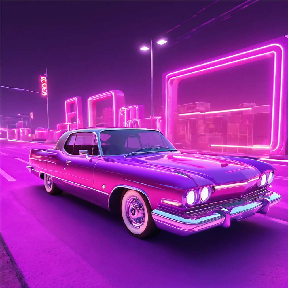 Retro Neon Bil i Futuristisk By plakat