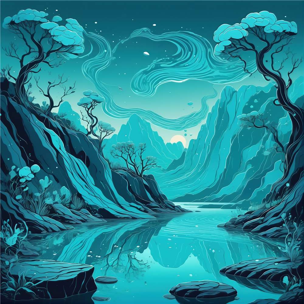 Fjordens Magi i Blå Nuancer plakat