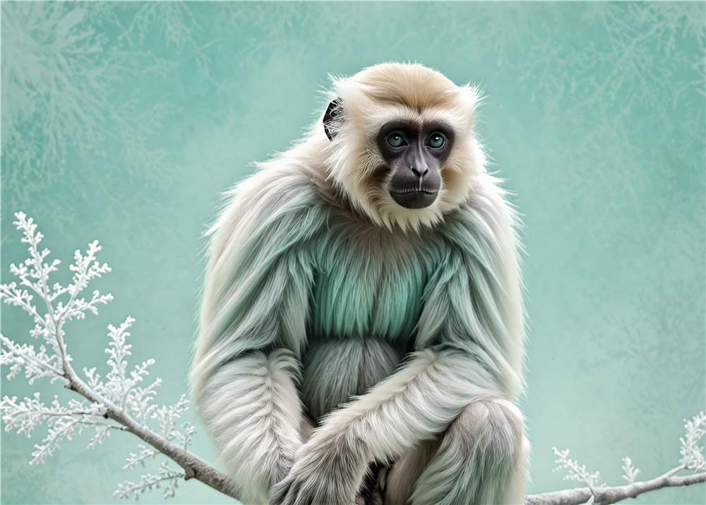 Skøn abe på gren i grønne nuancer plakat