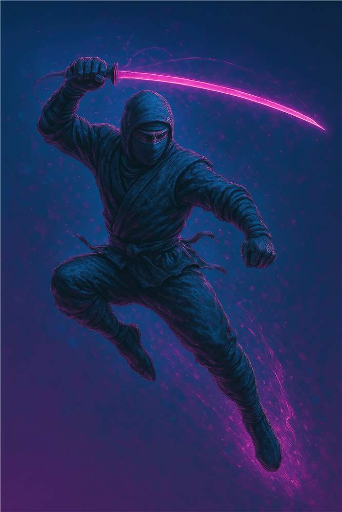 Ninja i Aktion med Lysende Sværd plakat