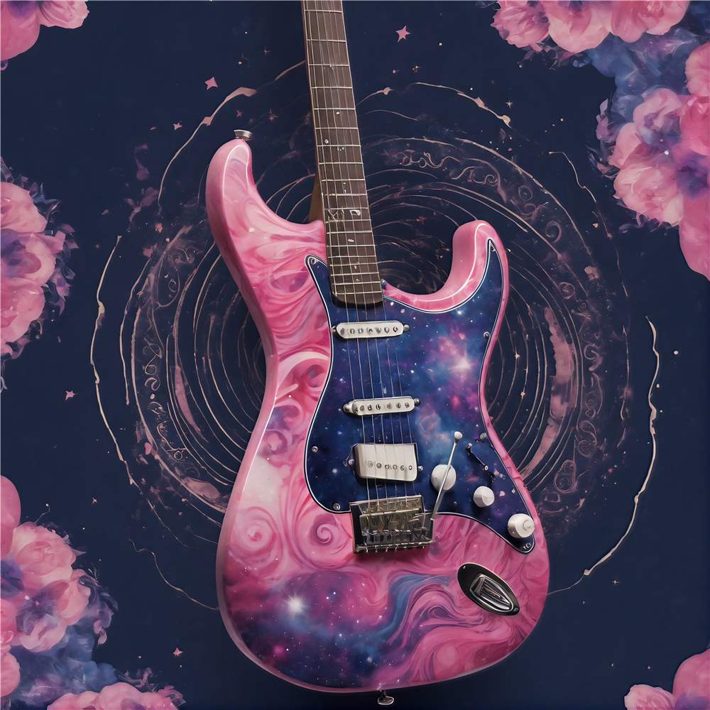 Galaktisk Elektrisk Guitar med Blomstermotiv plakat