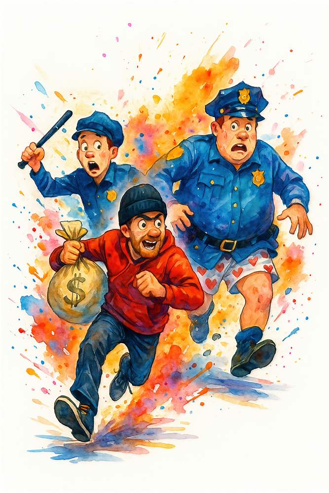 Humoristisk Flugt fra Politiet plakat