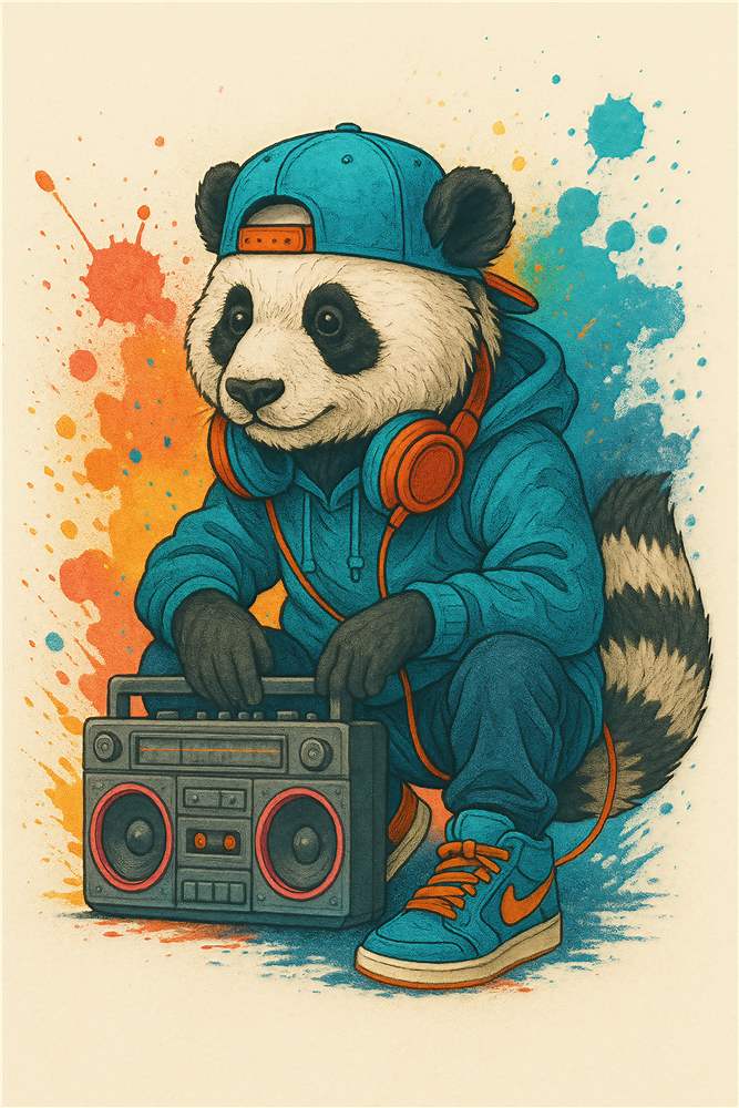 Hip Hop Panda med Boombox plakat