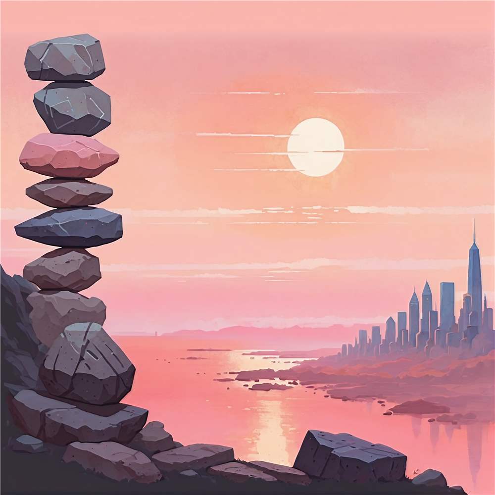 Stenbalance ved solnedgang plakat