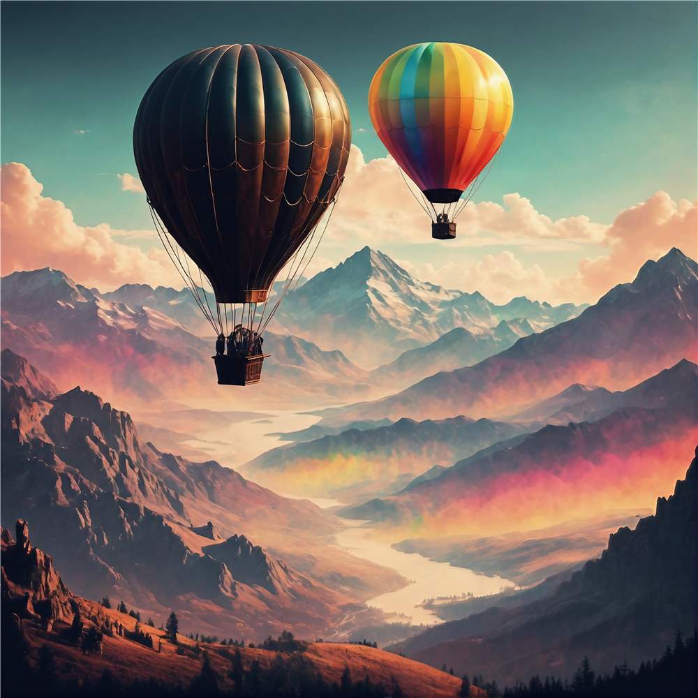 Farverige Luftballoner Over Bjergenes Mystik plakat