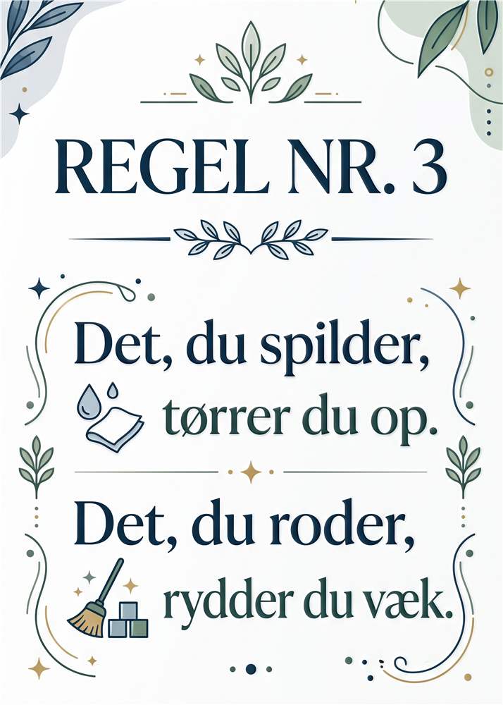 Regler for Ryddeglæde: Nem Hjemmeholdning plakat