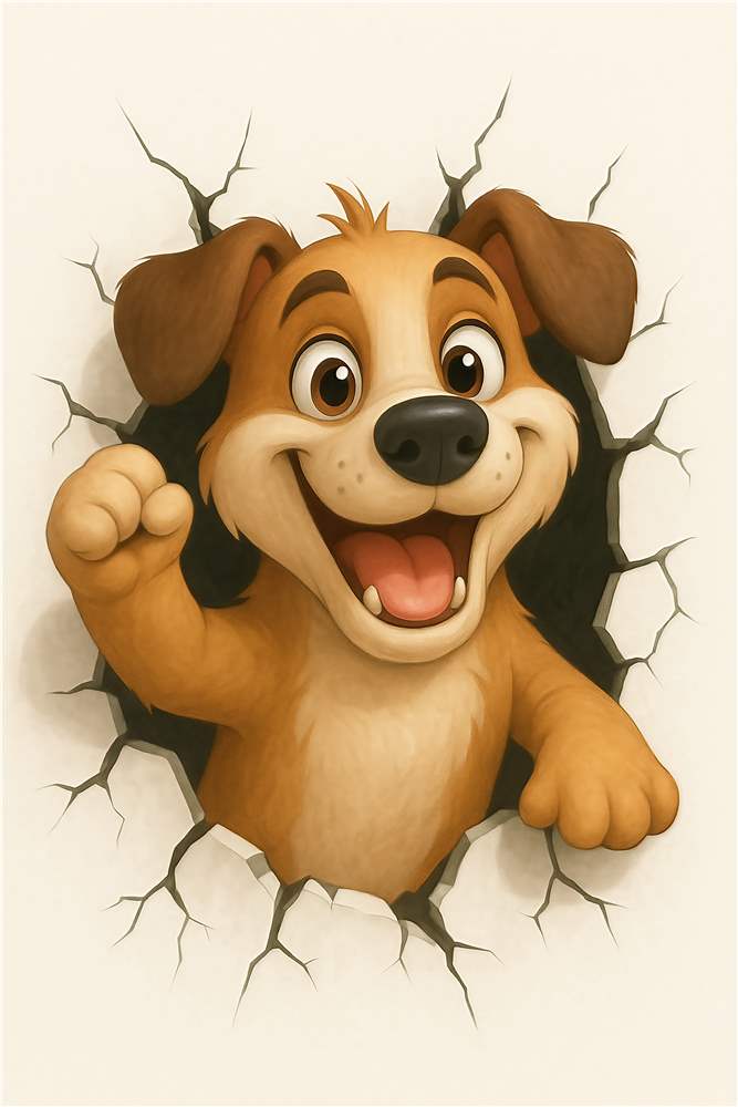 Sjov hund der smiler fra væggen plakat