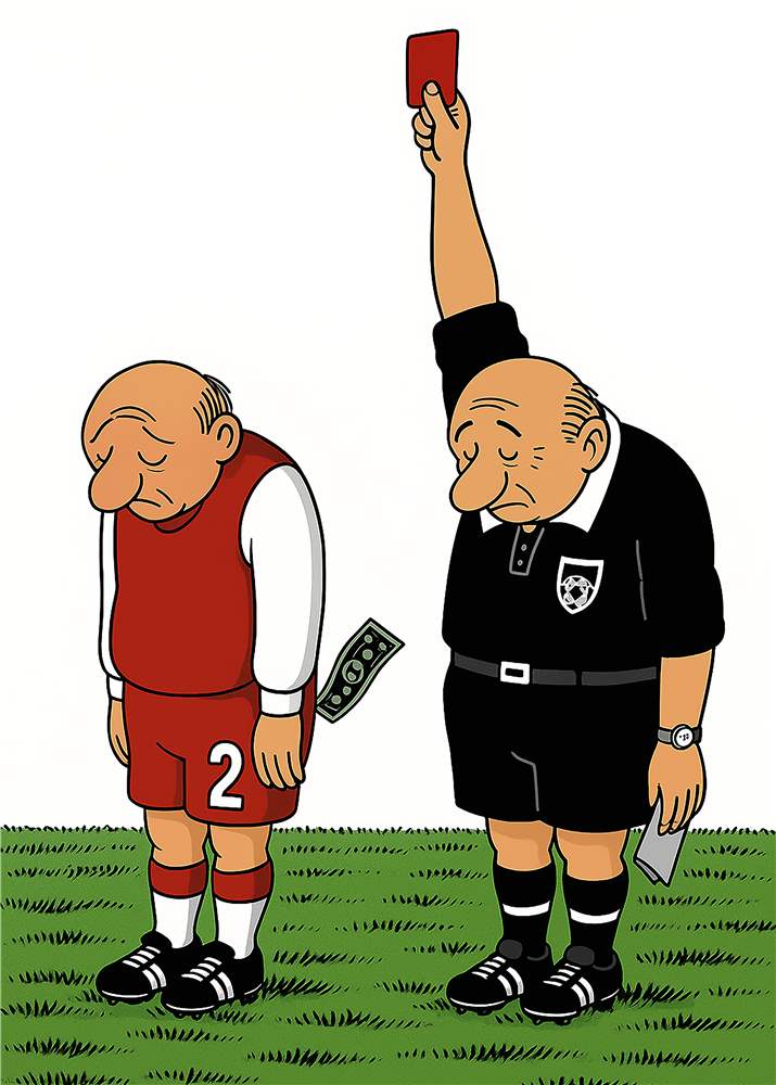 Rødt Kort: En Humoristisk Fodboldkarikatur plakat