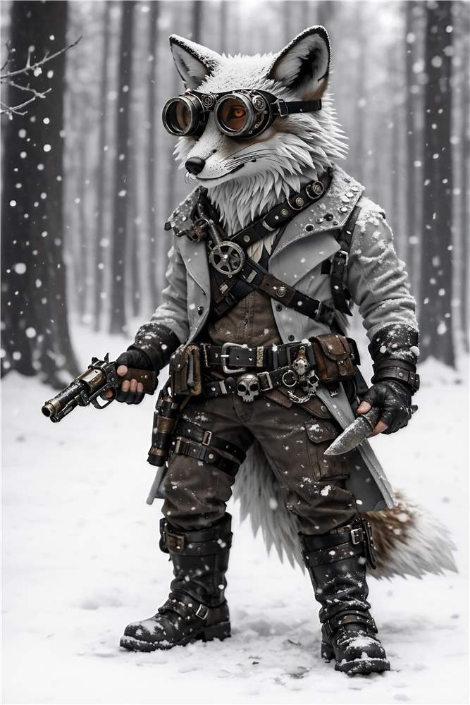 Steampunk Ræv i Vinterlandskab plakat
