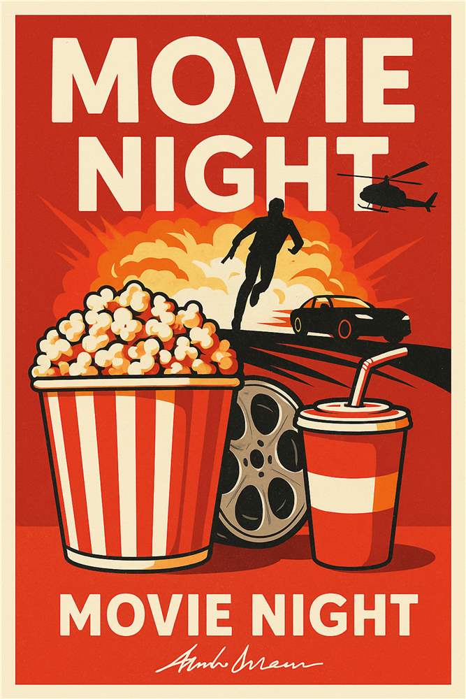 Film Gala med Popcorn og Action plakat