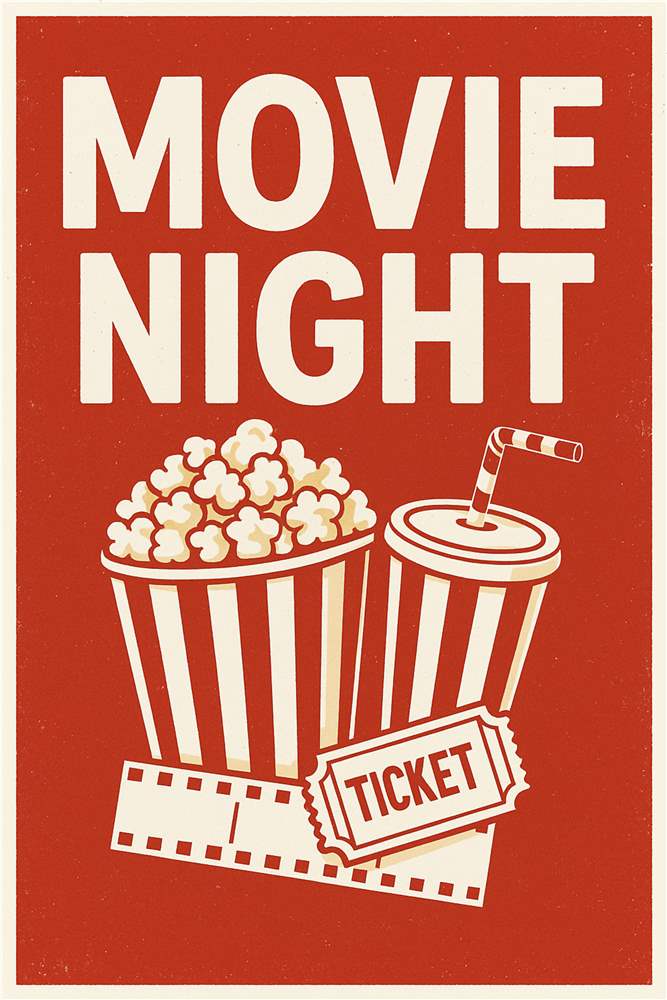 Filmaften med Popcorn og Billetter plakat