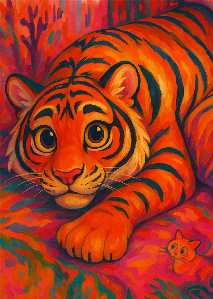 Livlig Tiger i Farverig Skov plakat