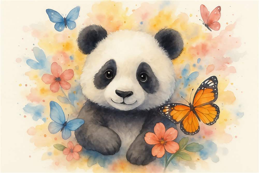 Nuttet pandaunge med sommerfugle plakat