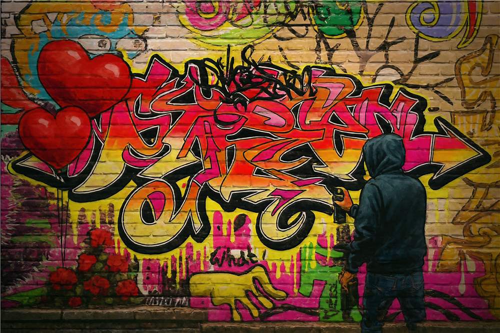 Farverig Graffiti med Kærlighedsbudskaber plakat