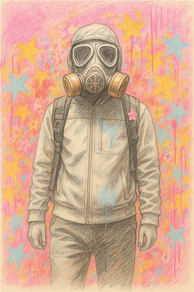 Farverig Figur med Gasmaske plakat