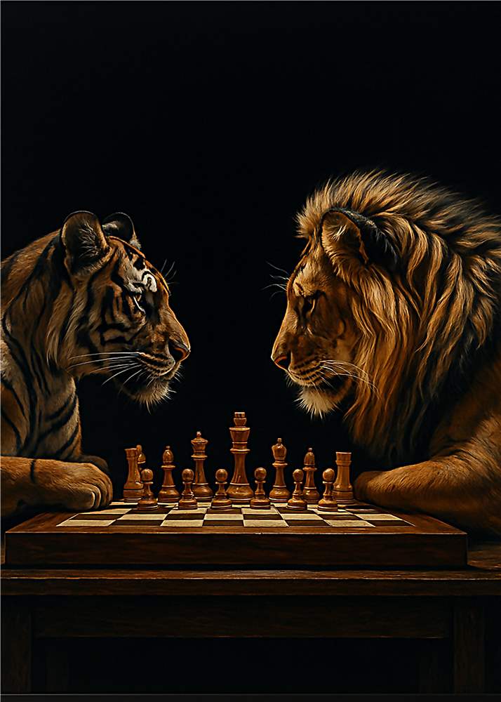 Klog duel mellem løve og tiger plakat