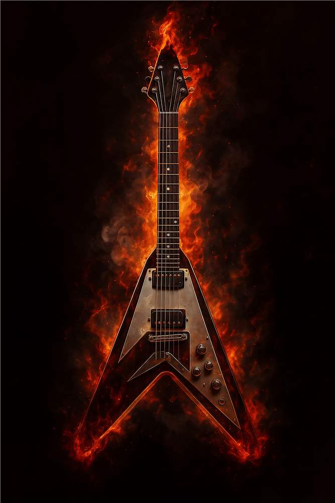 Brændende elektrisk guitar i drama plakat