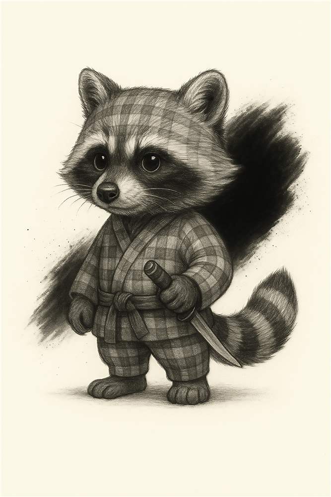 Raccoon i Kimono med Kniv plakat