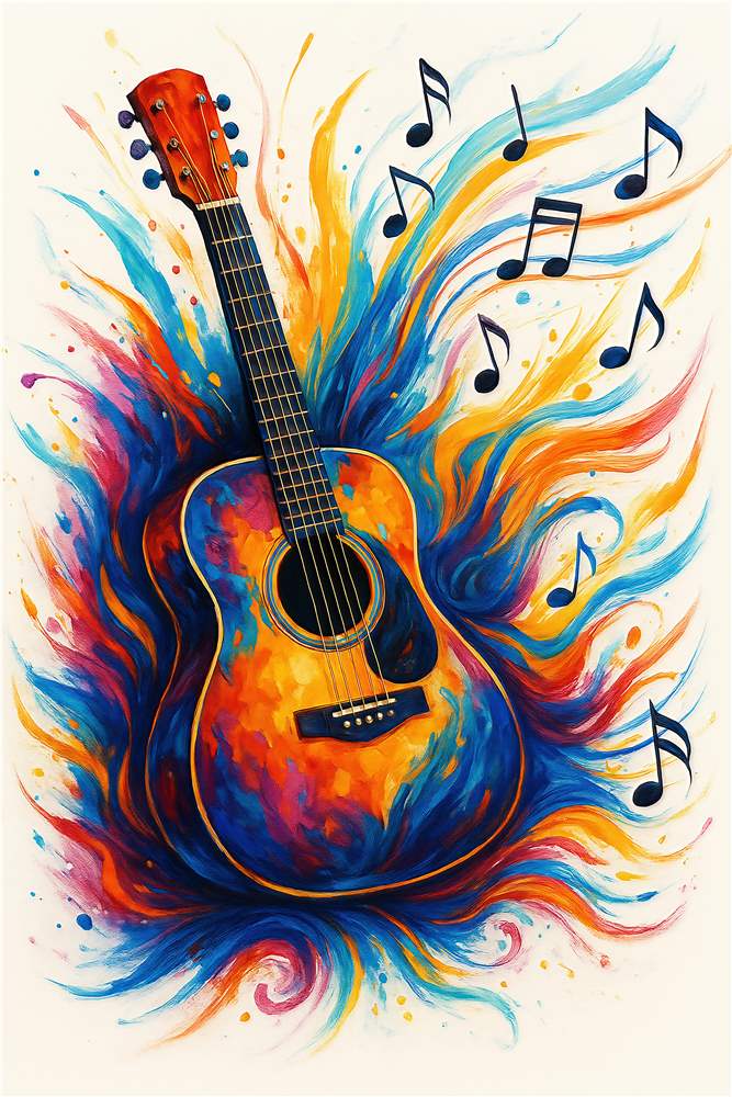 Farverig Guitar med Musikalsk Energi plakat