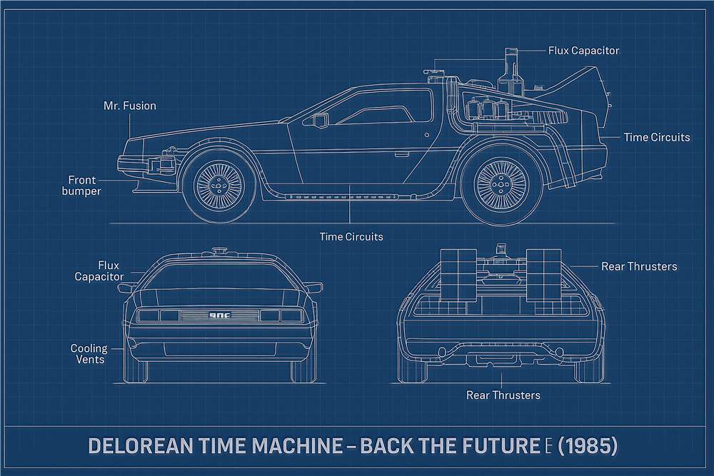 Delorean Tidsmaskine Skitse – Den Perfekte Gadgets Ensemble plakat