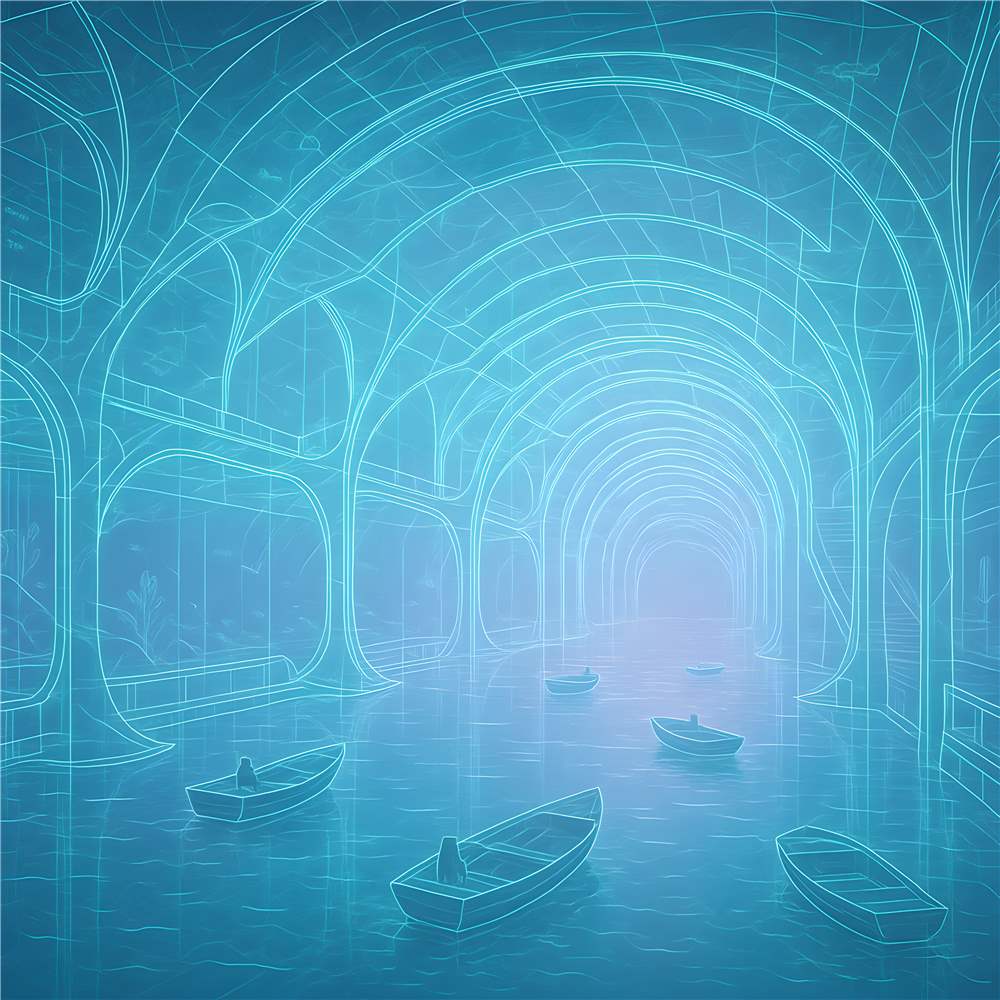 Futuristisk Kanal med Lysende Både plakat