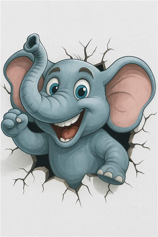 Glade Elefant i Væggen plakat