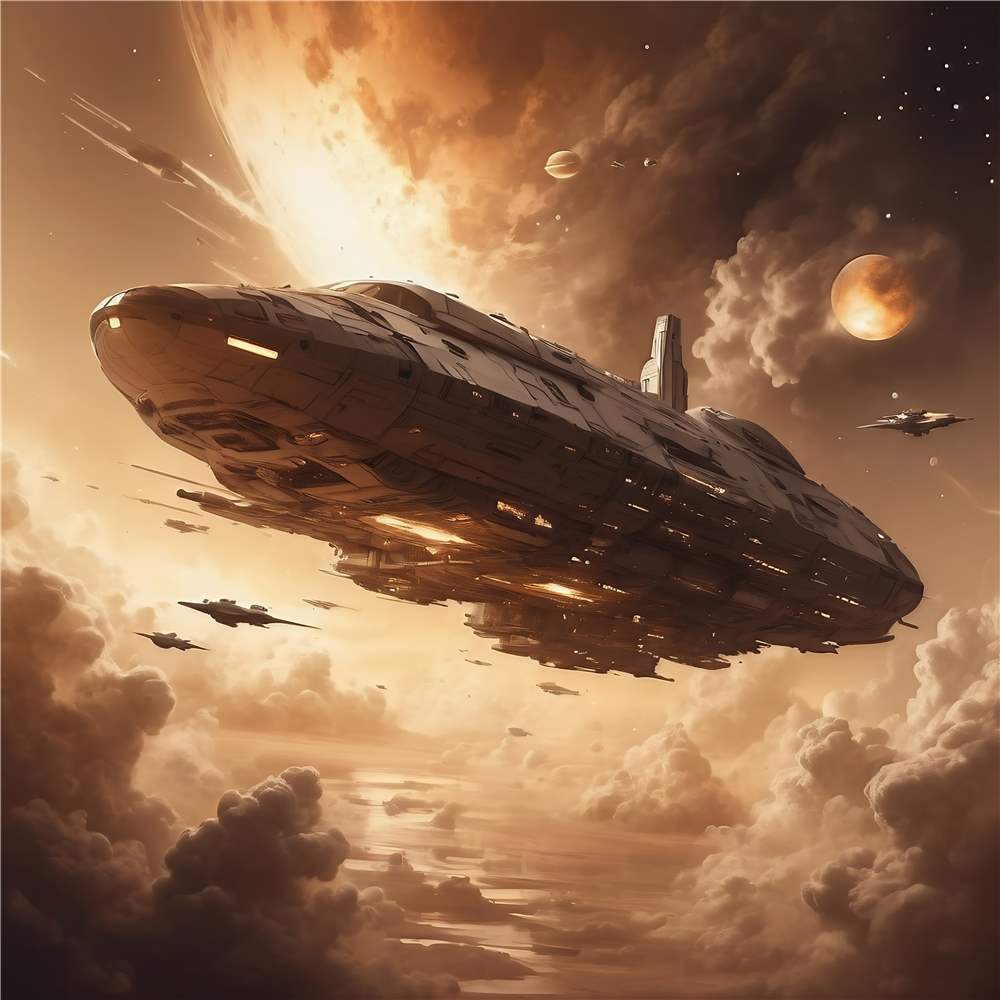 Interstellar Skib i Dramatisk Himmel plakat