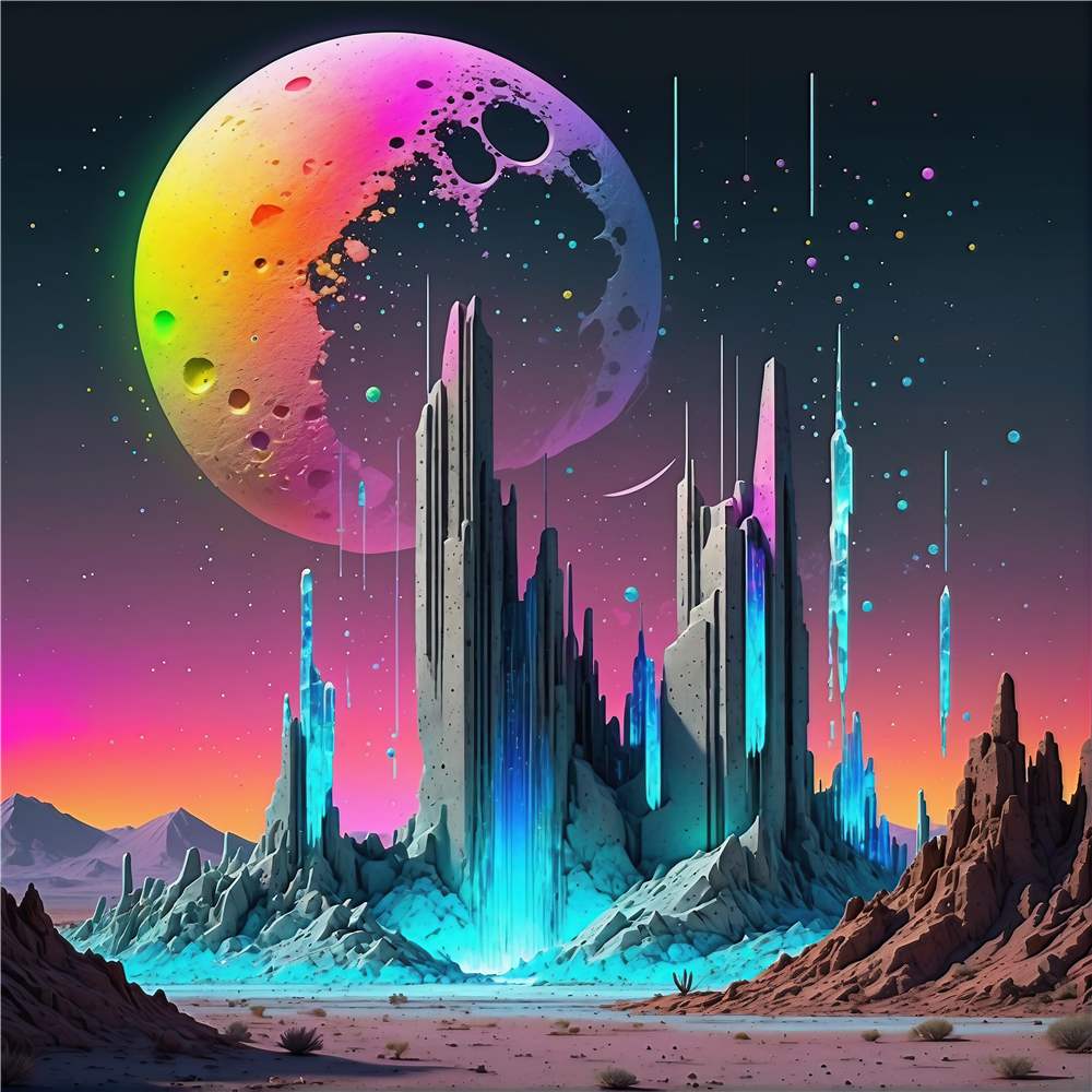 Futuristisk Sci-Fi Univers med Farverige Klipper plakat