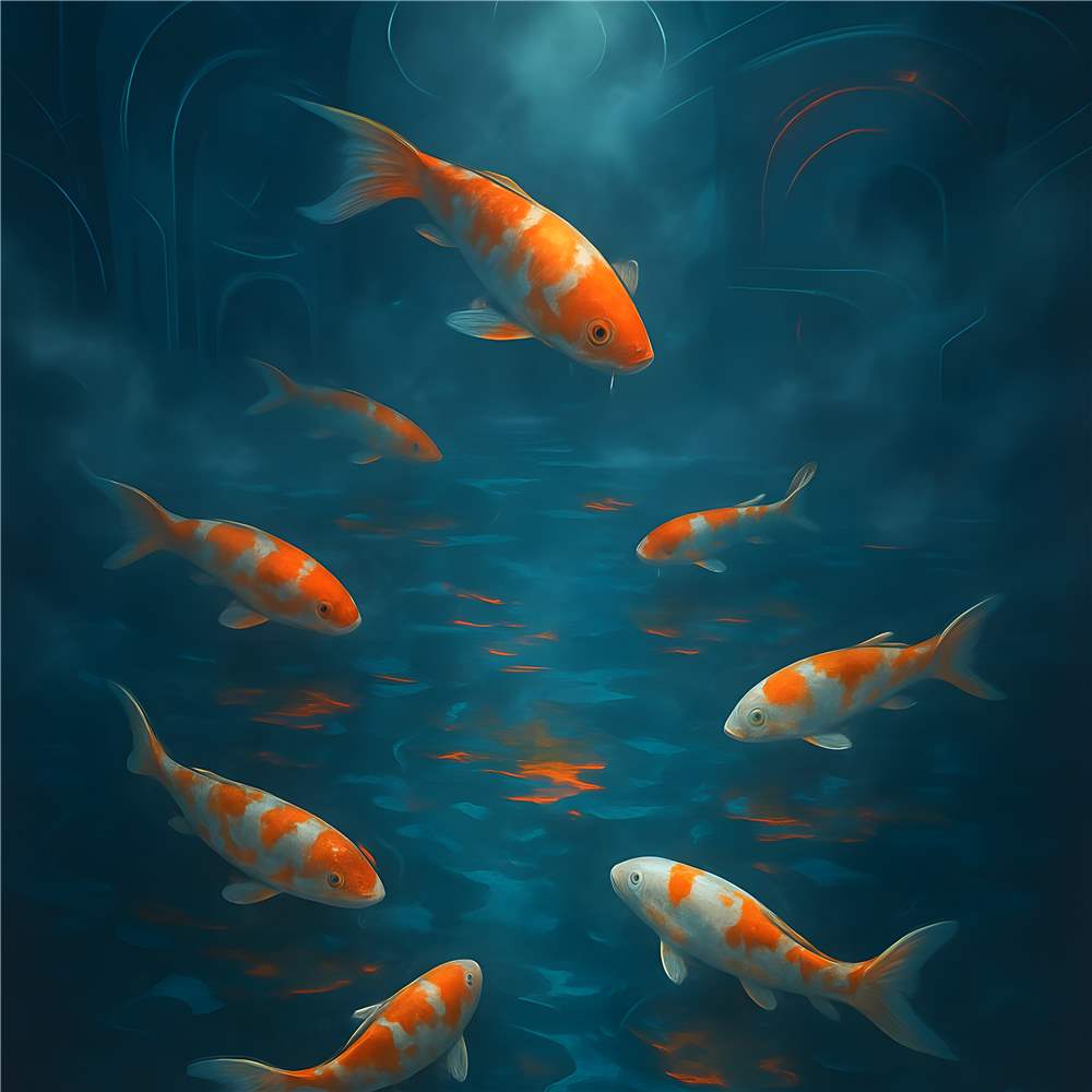 Drømmende Koi Fisk i Blå Oplevelse plakat