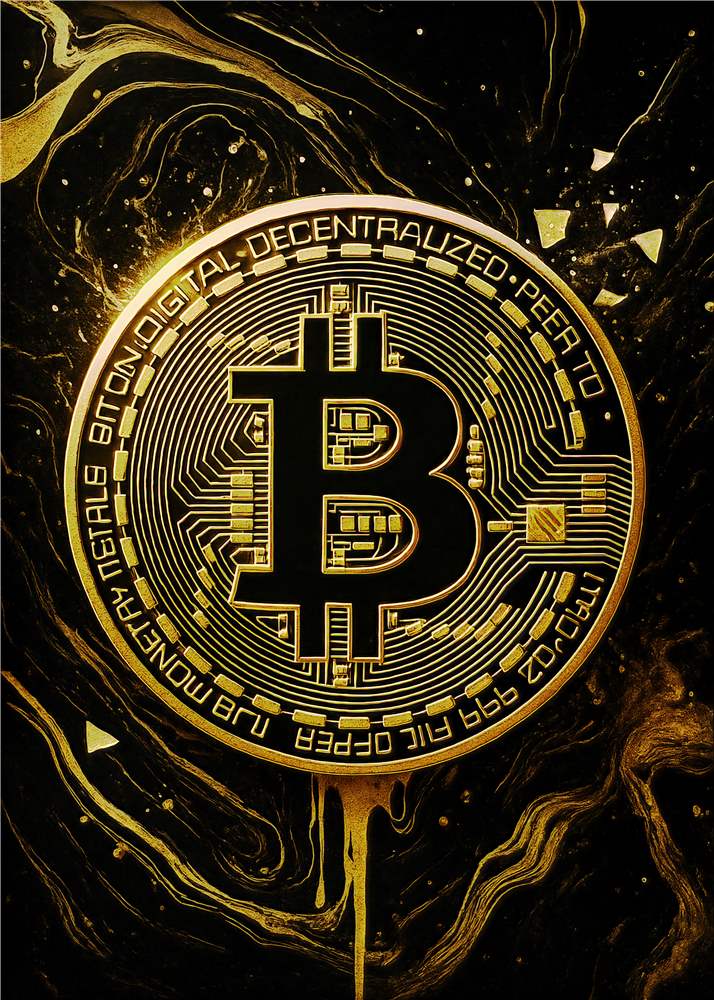 Guld-Kryptovaluta: Bitcoin i Glitrende Design plakat