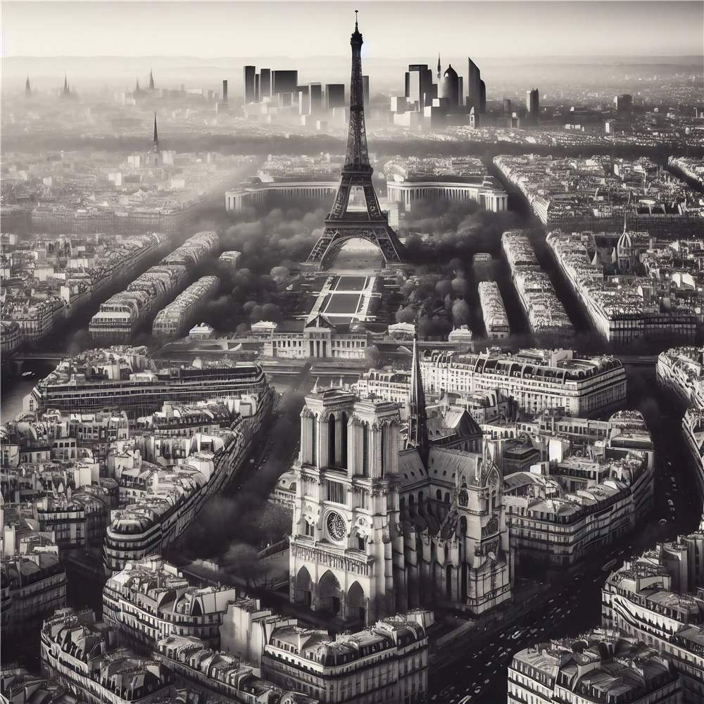 Parisisk Panorama med Eiffeltårnet i Fokus plakat