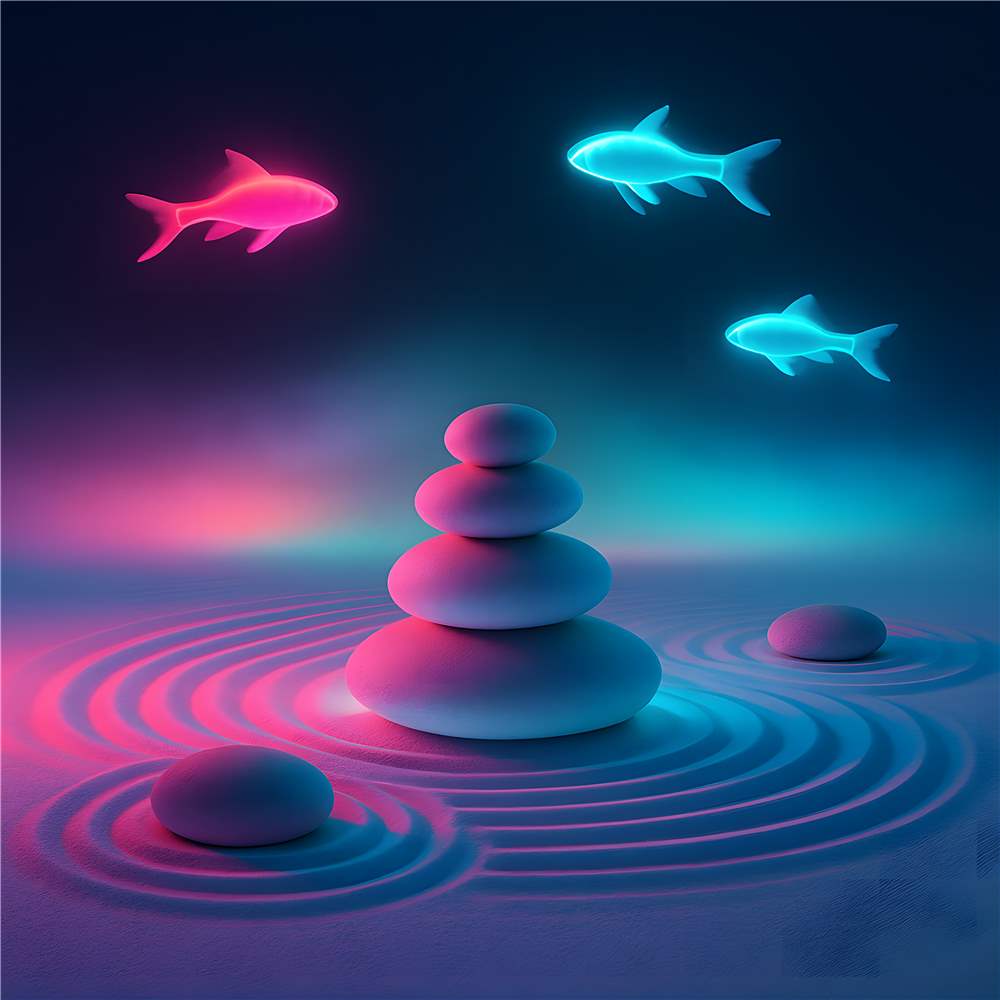 Surrealistisk Stenlandskab med Magiske Fiske plakat