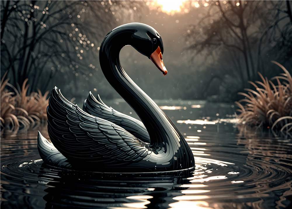 Elegance af en Sort Svane ved Solopgang plakat