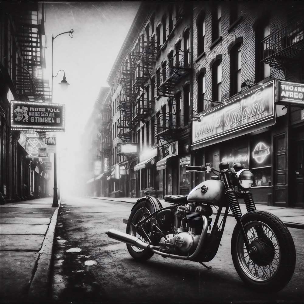 Klassisk Motorcykel i Tåget Gadebillede plakat
