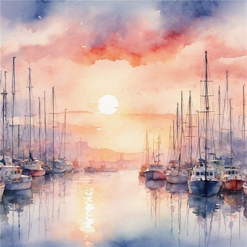Magisk solnedgang over havnen plakat