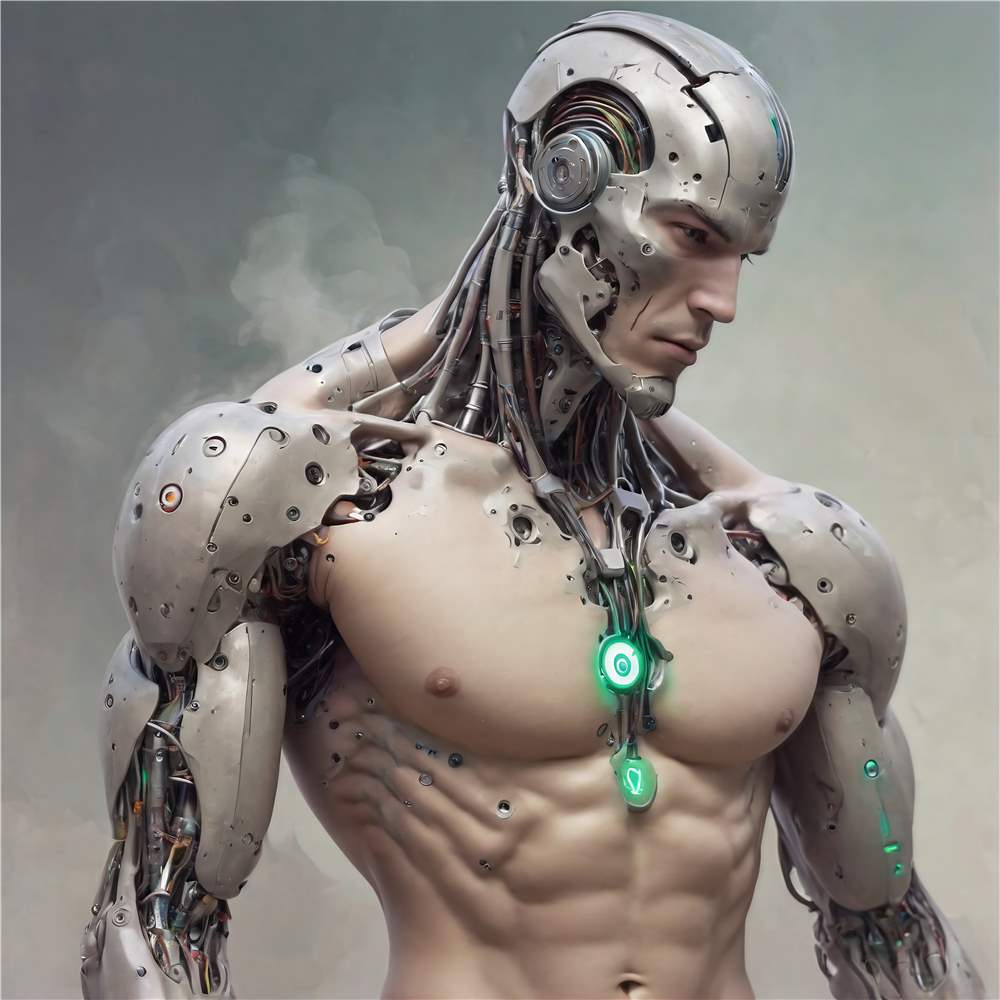 Futuristisk cyborg med mekaniske detaljer plakat