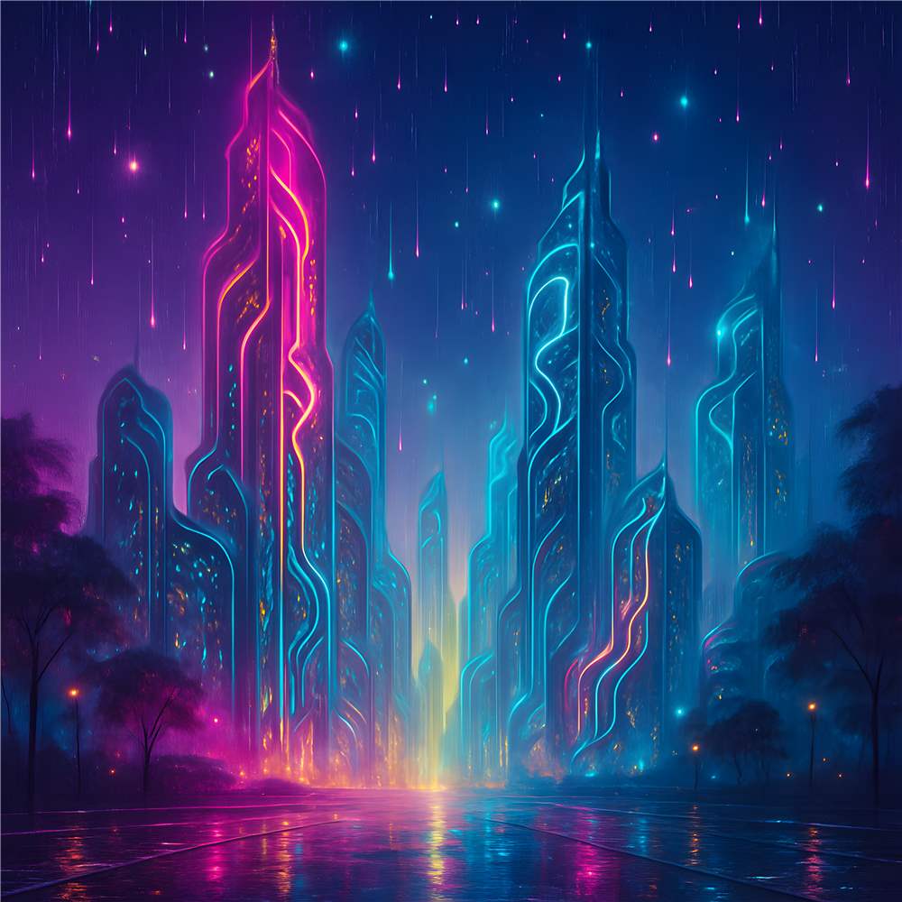 Neonfantasi: En futuristisk bydrøm plakat