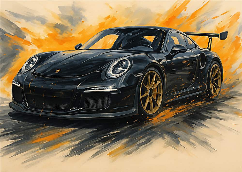 Dynamisk Porsche i Racing Action plakat