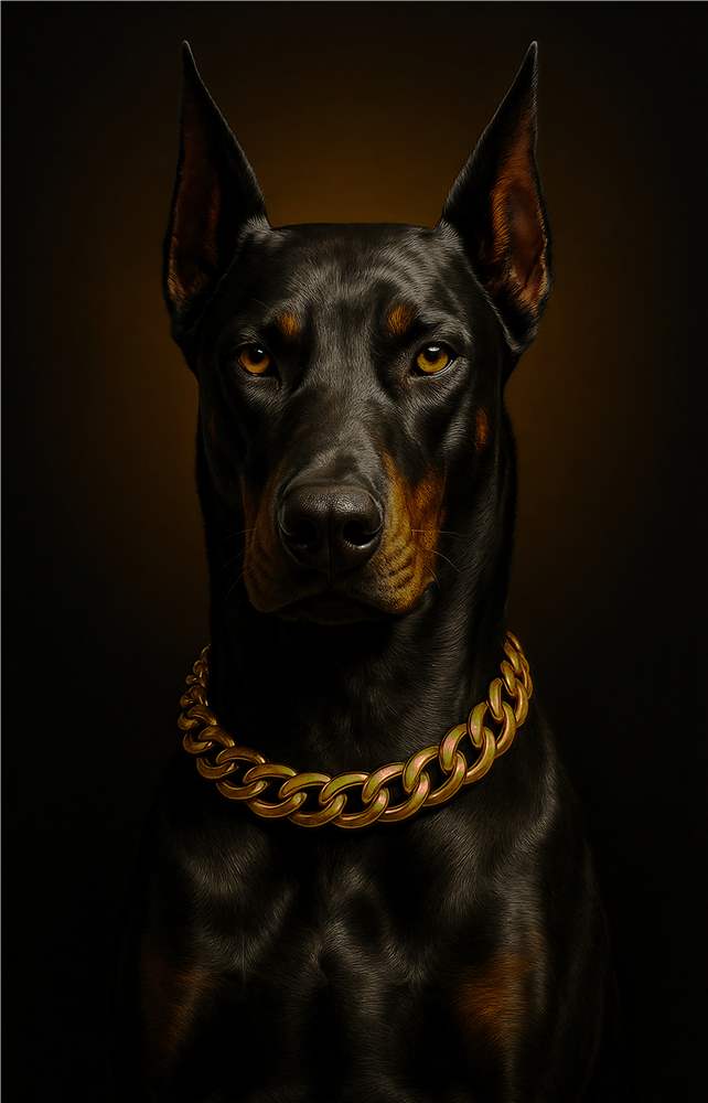 Dramatisk Dobermann med Guld Halskæde plakat